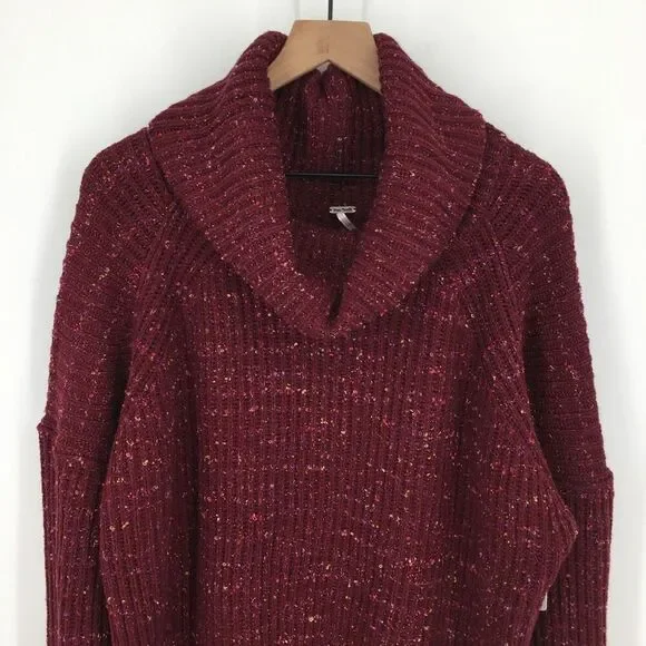 Free People Leo Tunic Sweater Womens Medium Wine Rib Cowl Neck Oversized NWT - Picture 2 of 11